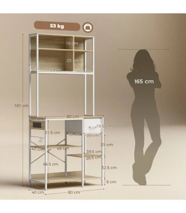HOMCOM Kitchen Baker's Rack, Microwave Stand with Storage Shelves and 6 Hooks for Small Spaces