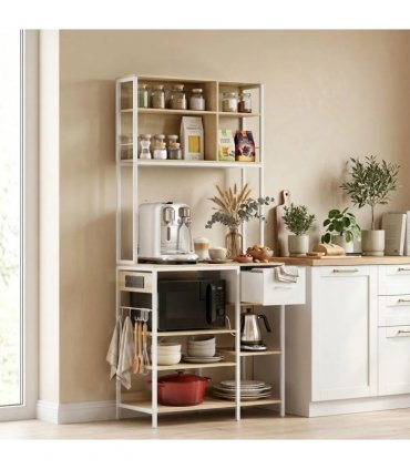HOMCOM Kitchen Baker's Rack, Microwave Stand with Storage Shelves and 6 Hooks for Small Spaces