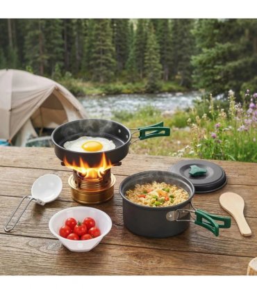 Outsunny Camping Cookware Set, 8-Piece Ultralight Camping Cooking Kit with Anti-Scald Handles, Grey