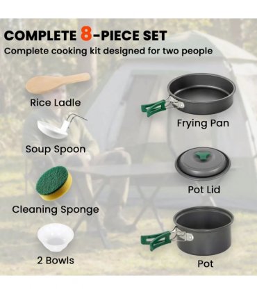 Outsunny Camping Cookware Set, 8-Piece Ultralight Camping Cooking Kit with Anti-Scald Handles, Grey