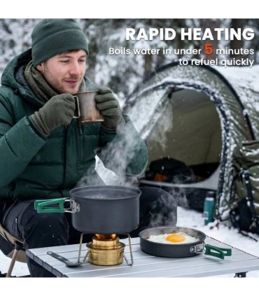 Outsunny Camping Cookware Set, 8-Piece Ultralight Camping Cooking Kit with Anti-Scald Handles, Grey