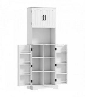 HOMCOM 181.5 cm Freestanding Storage Cabinet, Tall Kitchen Cupboard with Adjustable Shelves, 8 Door Spice Racks, White