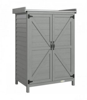 Outsunny Wooden Garden Shed, Garden Tool Storage Shed with Shelf and Side Hooks, 71.5 x 39 x 95 cm, Grey