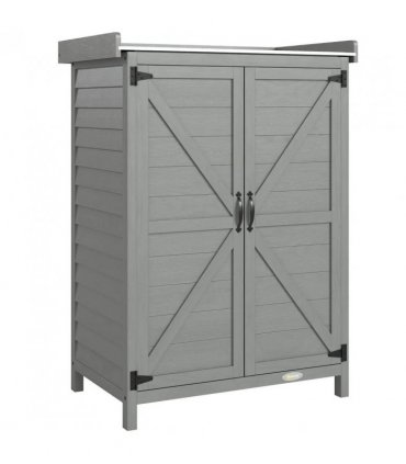 Outsunny Wooden Garden Shed, Garden Tool Storage Shed with Shelf and Side Hooks, 71.5 x 39 x 95 cm, Grey