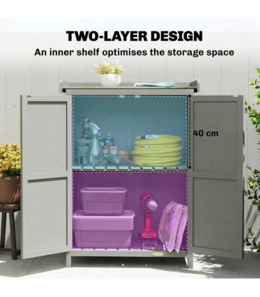 Outsunny Wooden Garden Shed, Garden Tool Storage Shed with Shelf and Side Hooks, 71.5 x 39 x 95 cm, Grey