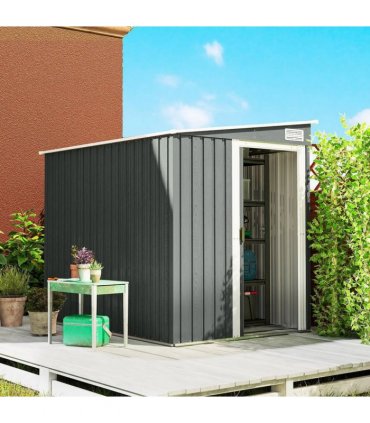 Outsunny 7 x 5ft Galvanised Metal Shed, with Sliding Door - Light Grey