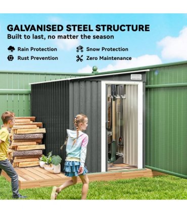 Outsunny 7 x 5ft Galvanised Metal Shed, with Sliding Door - Light Grey