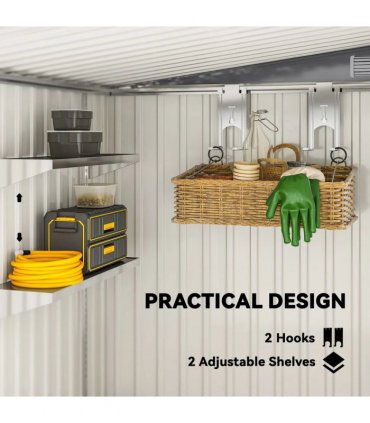 Outsunny 7 x 5ft Galvanised Metal Shed, with Sliding Door - Light Grey