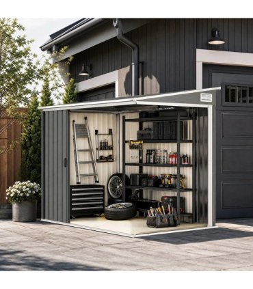 Outsunny 7 x 5ft Galvanised Metal Shed, with Sliding Door - Light Grey