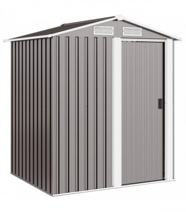 Outsunny Garden Metal Tool Storage Shed with Sliding Door, Sloped Roof and Foundation Kit, 152 x 132 x 188cm, Grey