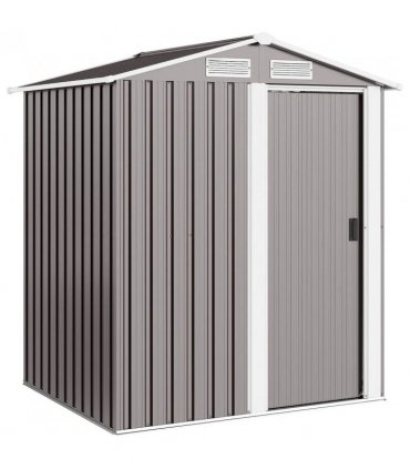 Outsunny Garden Metal Tool Storage Shed with Sliding Door, Sloped Roof and Foundation Kit, 152 x 132 x 188cm, Grey