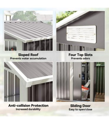 Outsunny Garden Metal Tool Storage Shed with Sliding Door, Sloped Roof and Foundation Kit, 152 x 132 x 188cm, Grey