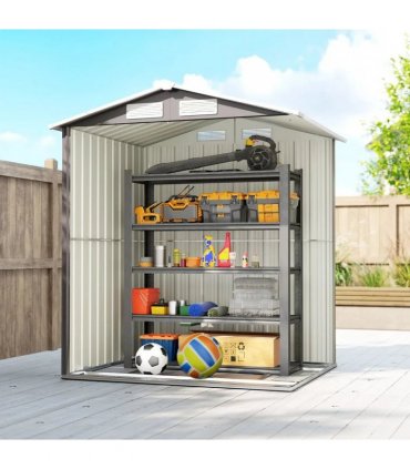 Outsunny Garden Metal Tool Storage Shed with Sliding Door, Sloped Roof and Foundation Kit, 152 x 132 x 188cm, Grey