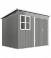 Outsunny 8.5 x 6ft Storage Shed Galvanised Steel Garden Shed, Metal Shed with Foundation Kit, Window, Lockable Wide Doors and Air Vents for Outdoor Patio, Light Grey