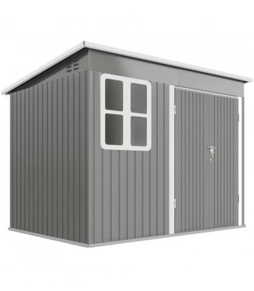 Outsunny 8.5 x 6ft Storage Shed Galvanised Steel Garden Shed, Metal Shed with Foundation Kit, Window, Lockable Wide Doors and Air Vents for Outdoor Patio, Light Grey