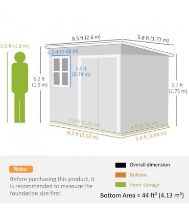 Outsunny 8.5 x 6ft Storage Shed Galvanised Steel Garden Shed, Metal Shed with Foundation Kit, Window, Lockable Wide Doors and Air Vents for Outdoor Patio, Light Grey
