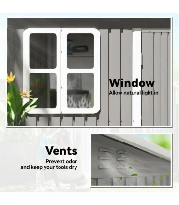Outsunny 8.5 x 6ft Storage Shed Galvanised Steel Garden Shed, Metal Shed with Foundation Kit, Window, Lockable Wide Doors and Air Vents for Outdoor Patio, Light Grey
