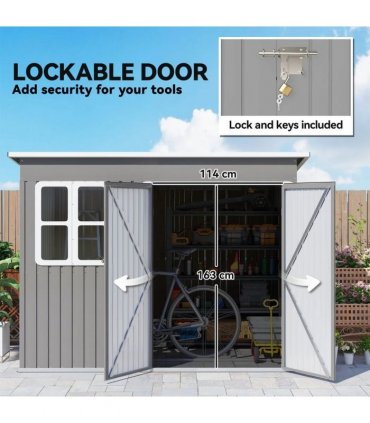 Outsunny 8.5 x 6ft Storage Shed Galvanised Steel Garden Shed, Metal Shed with Foundation Kit, Window, Lockable Wide Doors and Air Vents for Outdoor Patio, Light Grey
