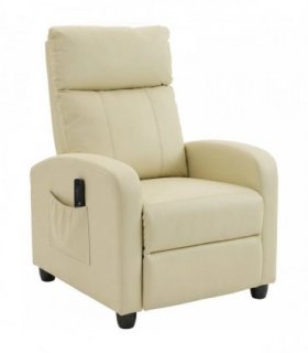 HOMCOM Recliner Armchair, Massage Faux Leather Push Back Reclining Chair with Adjustable Leg Rest, Side Pocket, Cream White