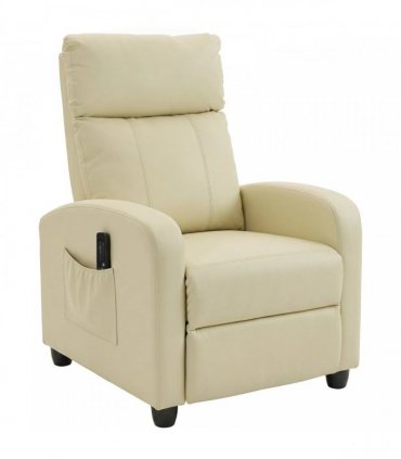HOMCOM Recliner Armchair, Massage Faux Leather Push Back Reclining Chair with Adjustable Leg Rest, Side Pocket, Cream White