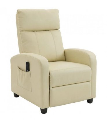 HOMCOM Recliner Armchair, Massage Faux Leather Push Back Reclining Chair with Adjustable Leg Rest, Side Pocket, Cream White