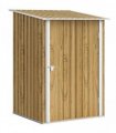 Outsunny 3.3 x 3.4ft Lean To Steel Garden Shed, with Locking Door - Light Brown Wood Effect/White
