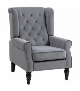 HOMCOM Wingback Accent Chair, Retro Upholstered Button Tufted Occasional Chair for Living Room and Bedroom, Light Grey