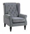 HOMCOM Wingback Accent Chair, Retro Upholstered Button Tufted Occasional Chair for Living Room and Bedroom, Light Grey