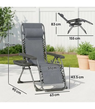 Outsunny Zero Gravity Chairs Set of 2, Folding Sunloungers Reclining Garden Chairs with Cup Holder, Headrest, Dark Grey