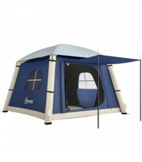 Outsunny Inflatable Camping Tent with Hand Pump, Easy Setup 1/2 Person Blackout Blow Up Tent, Dark Blue
