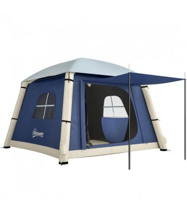 Outsunny Inflatable Camping Tent with Hand Pump, Easy Setup 1/2 Person Blackout Blow Up Tent, Dark Blue