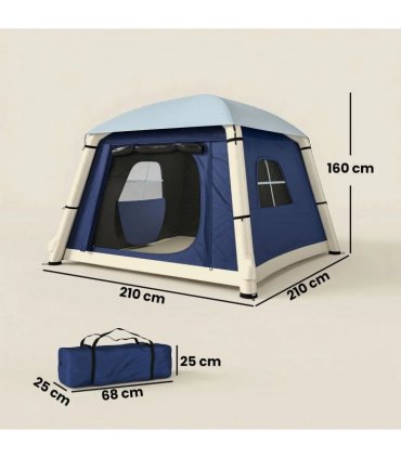 Outsunny Inflatable Camping Tent with Hand Pump, Easy Setup 1/2 Person Blackout Blow Up Tent, Dark Blue