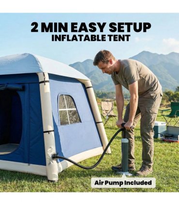 Outsunny Inflatable Camping Tent with Hand Pump, Easy Setup 1/2 Person Blackout Blow Up Tent, Dark Blue