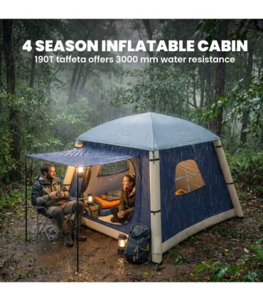Outsunny Inflatable Camping Tent with Hand Pump, Easy Setup 1/2 Person Blackout Blow Up Tent, Dark Blue