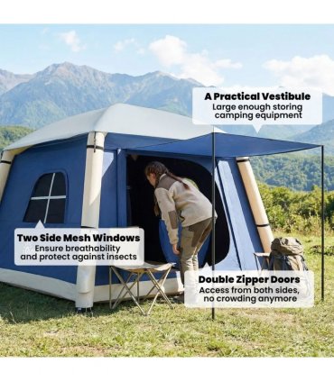 Outsunny Inflatable Camping Tent with Hand Pump, Easy Setup 1/2 Person Blackout Blow Up Tent, Dark Blue