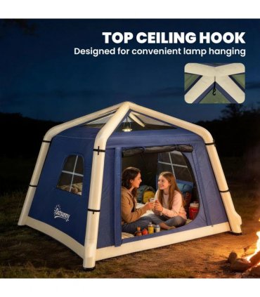 Outsunny Inflatable Camping Tent with Hand Pump, Easy Setup 1/2 Person Blackout Blow Up Tent, Dark Blue