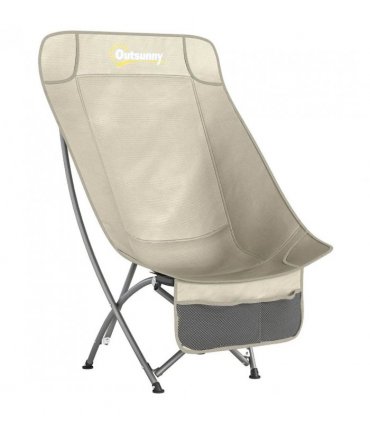 Outsunny Camping Chair for Adults Heavy Duty Folding Camp Chair with Side Pocket and Carry Bag Khaki