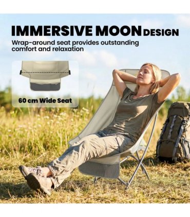 Outsunny Camping Chair for Adults Heavy Duty Folding Camp Chair with Side Pocket and Carry Bag Khaki
