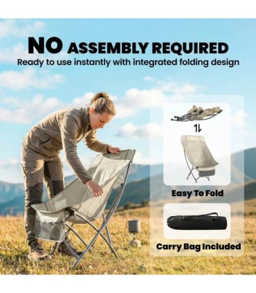 Outsunny Camping Chair for Adults Heavy Duty Folding Camp Chair with Side Pocket and Carry Bag Khaki