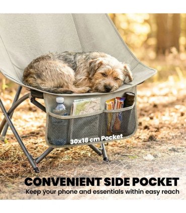 Outsunny Camping Chair for Adults Heavy Duty Folding Camp Chair with Side Pocket and Carry Bag Khaki