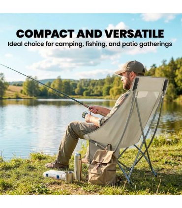 Outsunny Camping Chair for Adults Heavy Duty Folding Camp Chair with Side Pocket and Carry Bag Khaki