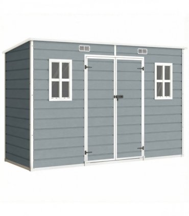 Outsunny 10 x 4 ft Resin Garden Shed, Outdoor Storage Shed with Floor, Windows, Lockable Doors and Vents, Grey
