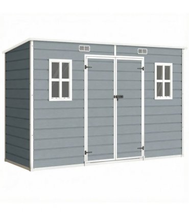Outsunny 10 x 4 ft Resin Garden Shed, Outdoor Storage Shed with Floor, Windows, Lockable Doors and Vents, Grey