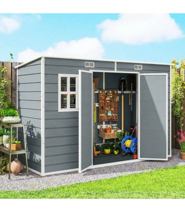 Outsunny 10 x 4 ft Resin Garden Shed, Outdoor Storage Shed with Floor, Windows, Lockable Doors and Vents, Grey