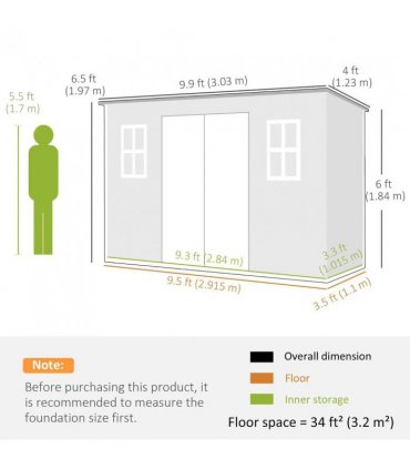 Outsunny 10 x 4 ft Resin Garden Shed, Outdoor Storage Shed with Floor, Windows, Lockable Doors and Vents, Grey