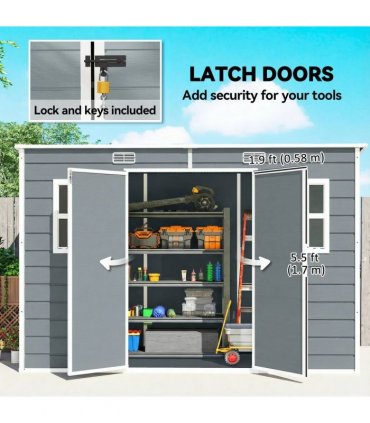 Outsunny 10 x 4 ft Resin Garden Shed, Outdoor Storage Shed with Floor, Windows, Lockable Doors and Vents, Grey