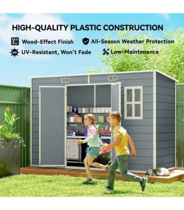 Outsunny 10 x 4 ft Resin Garden Shed, Outdoor Storage Shed with Floor, Windows, Lockable Doors and Vents, Grey