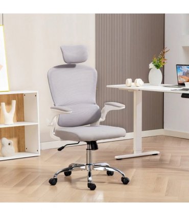 HOMCOM Mesh Back Office Chair, with Lumbar Support - Grey