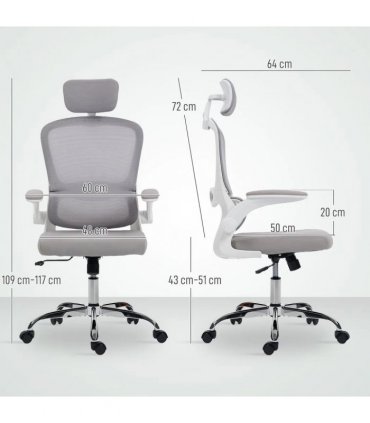 HOMCOM Mesh Back Office Chair, with Lumbar Support - Grey