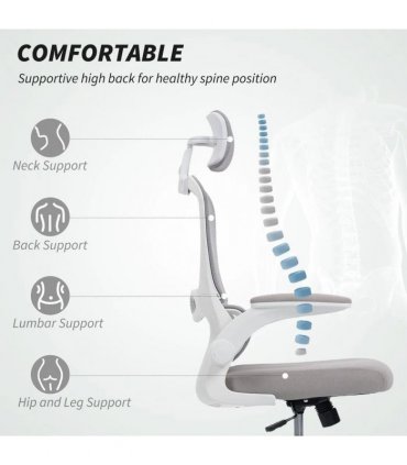 HOMCOM Mesh Back Office Chair, with Lumbar Support - Grey